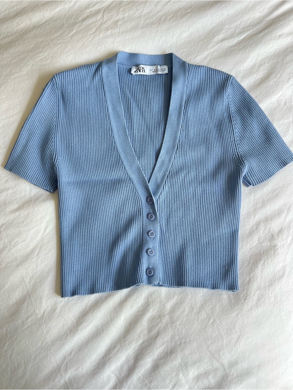 Zara Light Blue Ribbed Button Cropped Cardigan